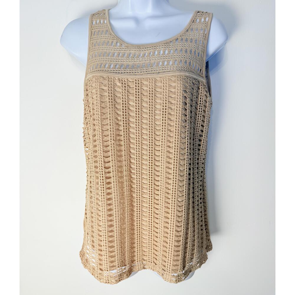 NAIF Womens Beige Sheer Sleeveless Patterned Crochet Tank Top Medium